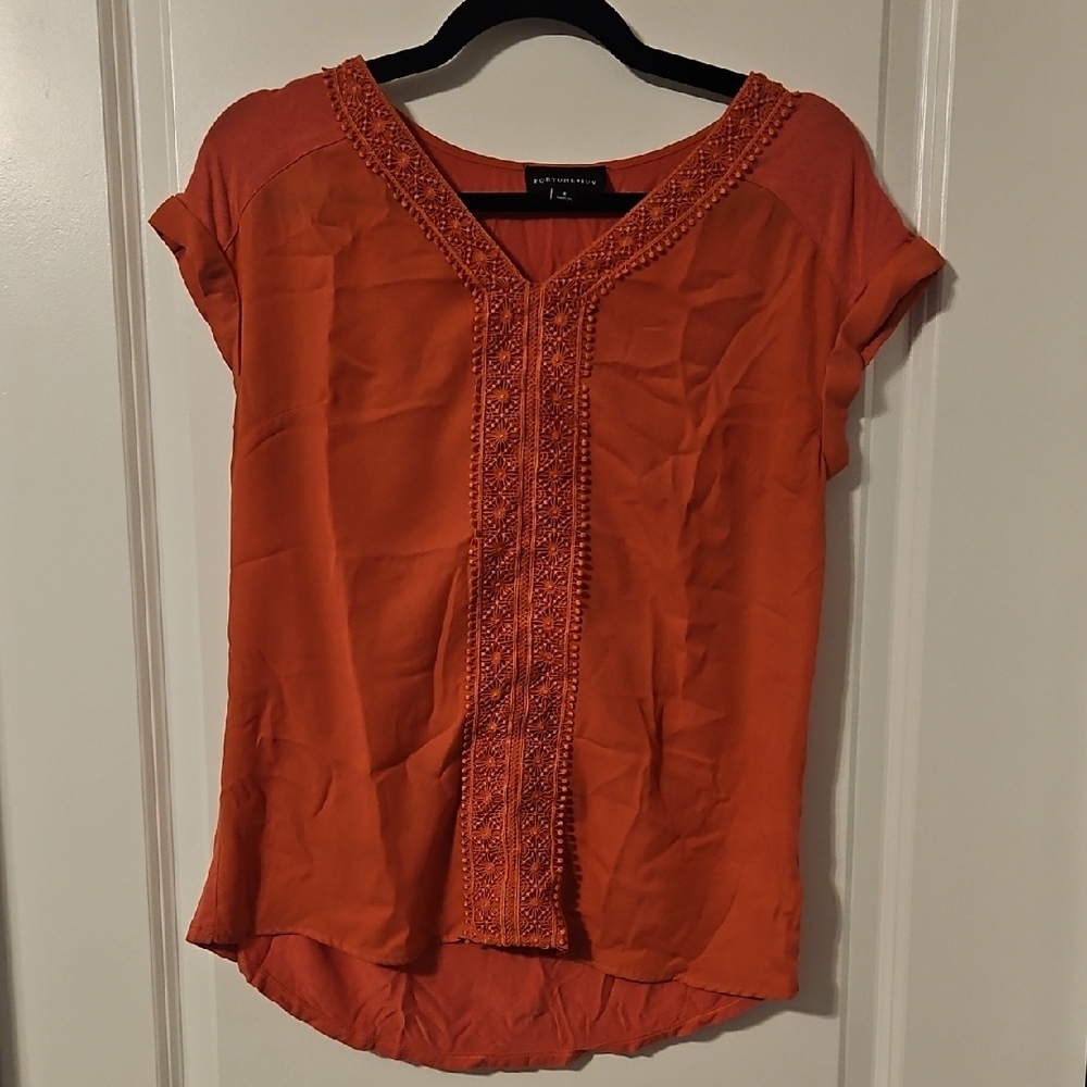 a new day Vibrant Orange Embroidered Blouse